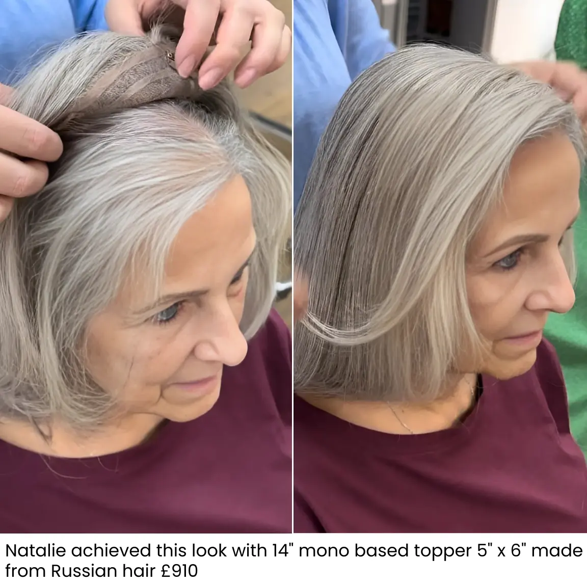 Natalie, before and after hair topper