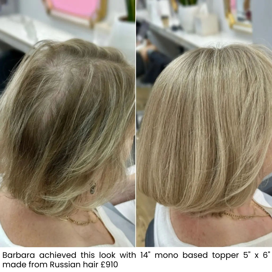 Barbara, before and after hair topper