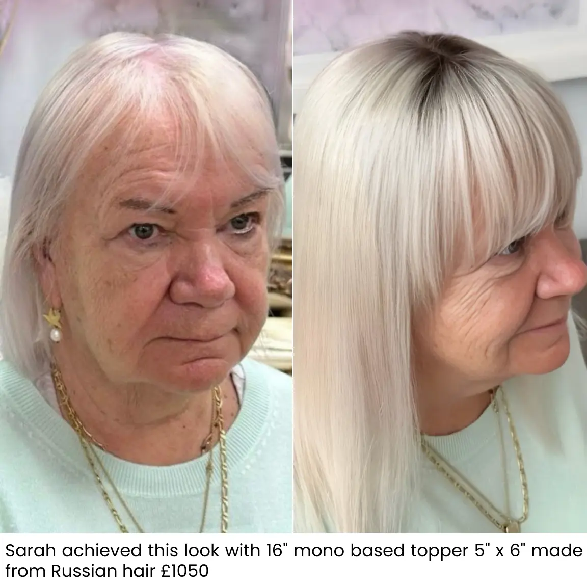 Sarah, before and after hair topper